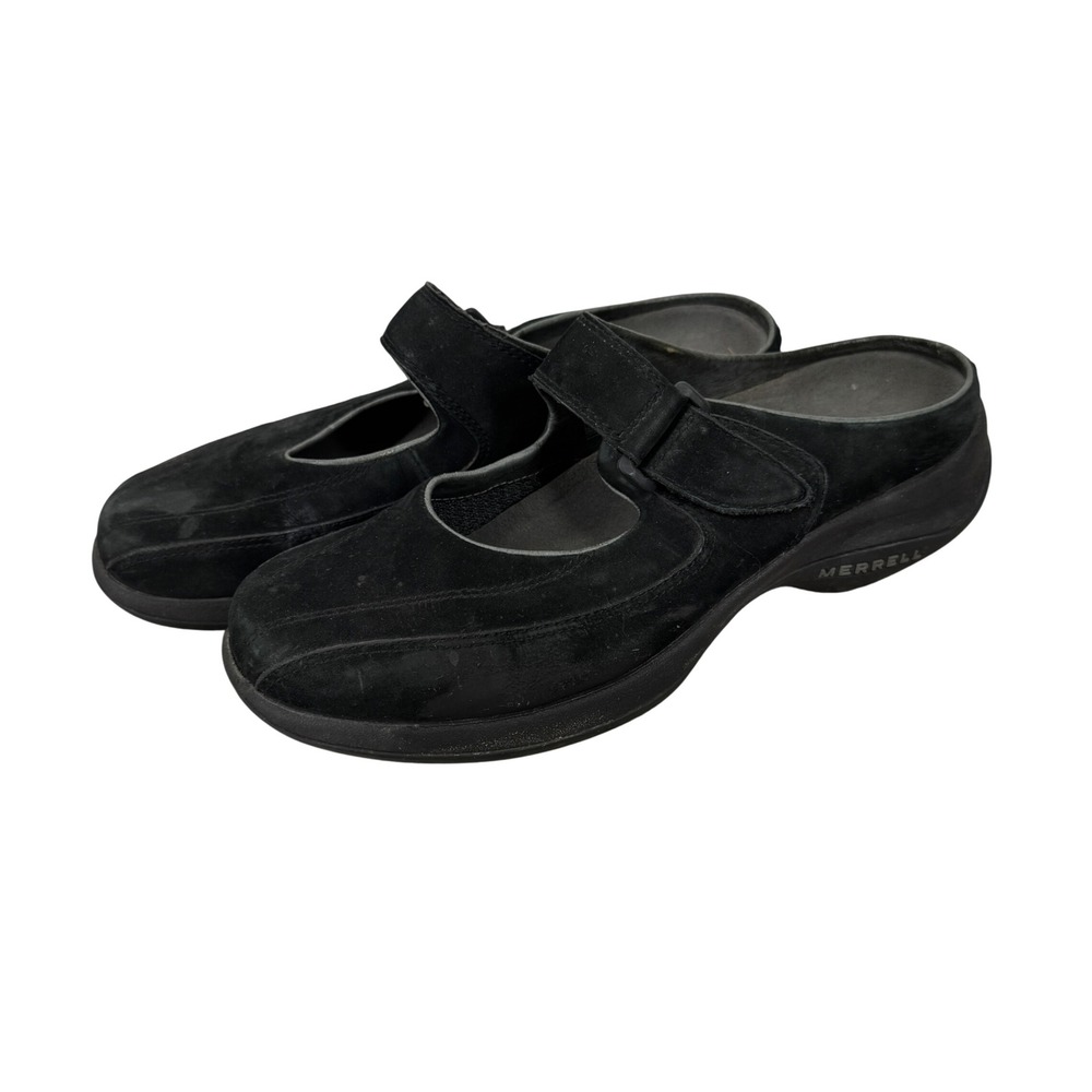 Merrell Topo Clutch Black Suede Mary Jane Mules Air Cushion Women Size 9 Slip On
